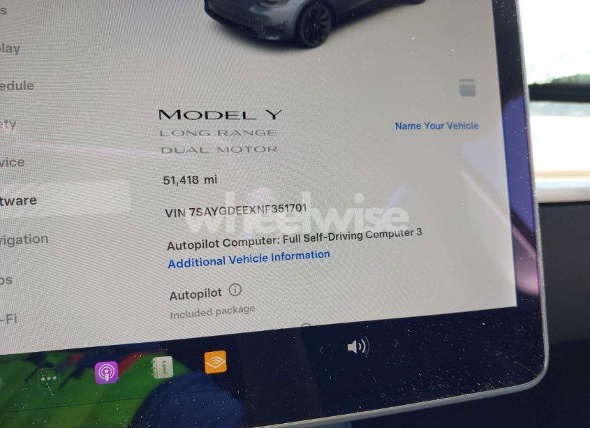 Photo 7 of 2022 Tesla Model Y LONG RANGE DUAL MOTOR ALL-WHEEL DRIVE (VIN 7SAYGDEEXNF351701)