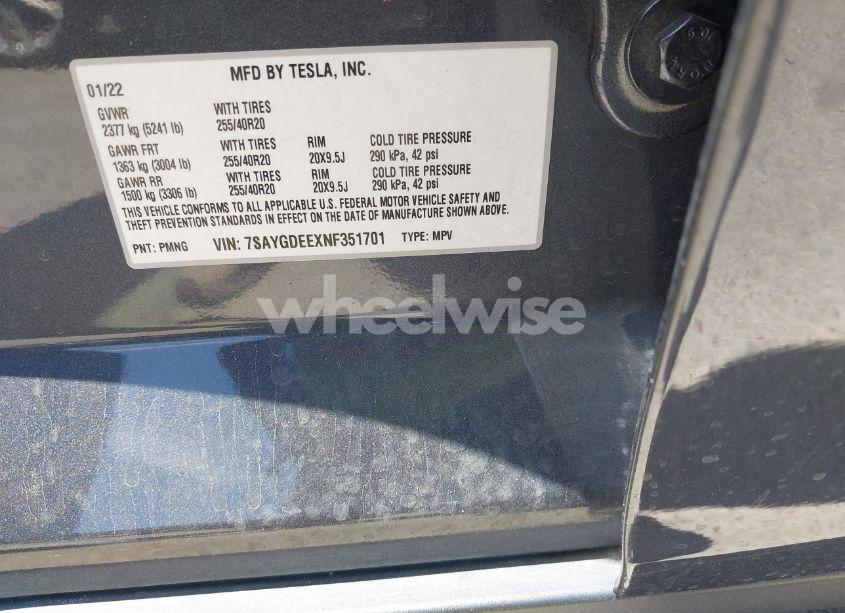 Photo 9 of 2022 Tesla Model Y LONG RANGE DUAL MOTOR ALL-WHEEL DRIVE (VIN 7SAYGDEEXNF351701)