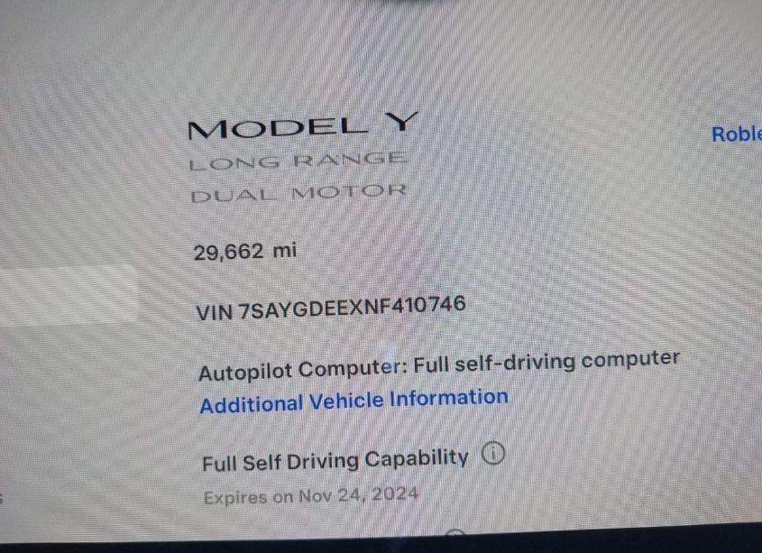Photo 7 of 2022 Tesla Model Y LONG RANGE DUAL MOTOR ALL-WHEEL DRIVE (VIN 7SAYGDEEXNF410746)