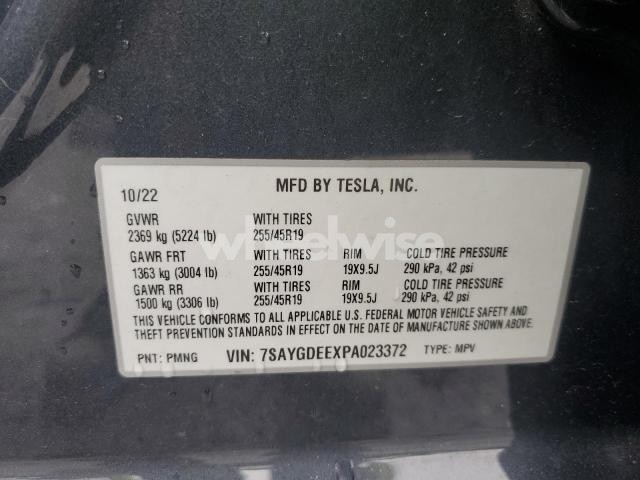 Photo 9 of 2023 TESLA MODEL Y (VIN 7SAYGDEEXPA023372)