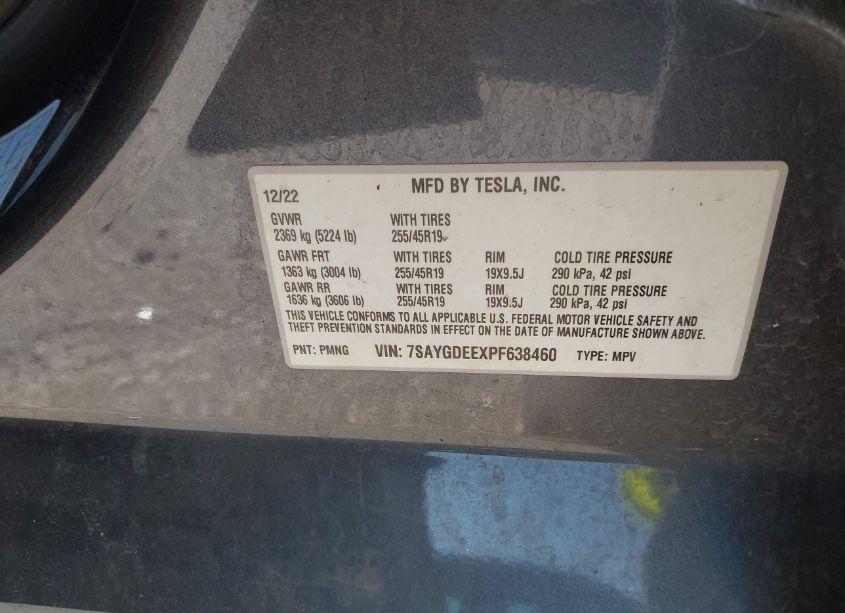 Photo 9 of 2023 Tesla Model Y AWD/LONG RANGE DUAL MOTOR ALL-WHEEL DRIVE (VIN 7SAYGDEEXPF638460)