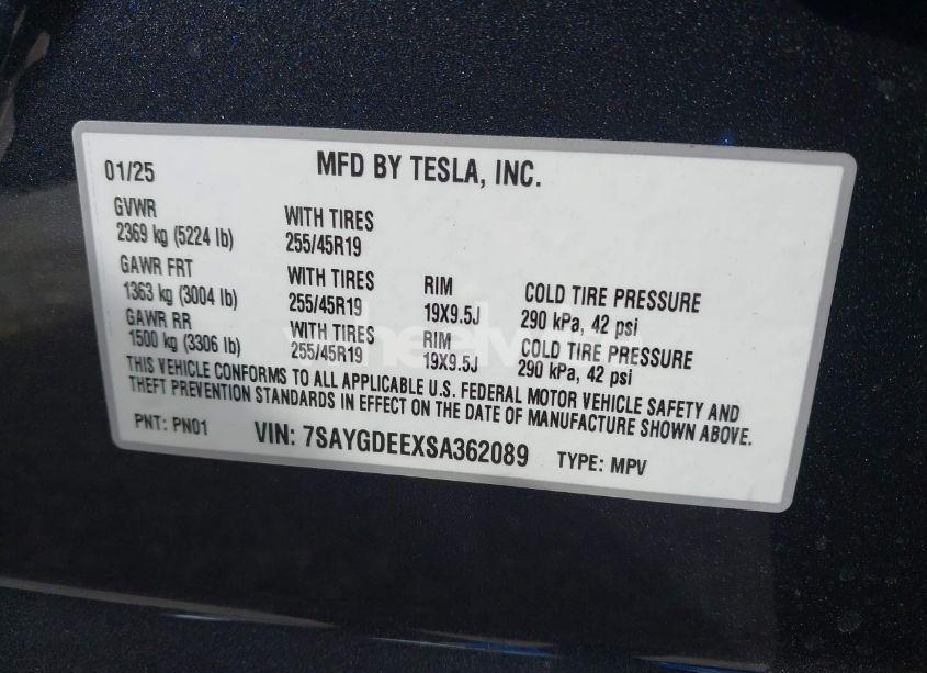 Photo 9 of 2025 Tesla Model Y LONG RANGE DUAL MOTOR ALL-WHEEL DRIVE (VIN 7SAYGDEEXSA362089)