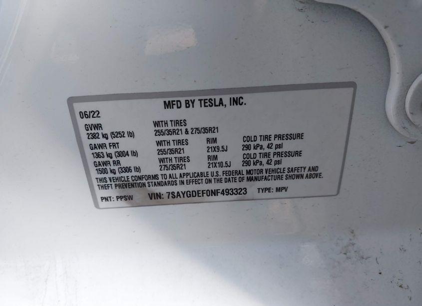 Photo 9 of 2022 Tesla Model Y PERFORMANCE DUAL MOTOR ALL-WHEEL DRIVE (VIN 7SAYGDEF0NF493323)