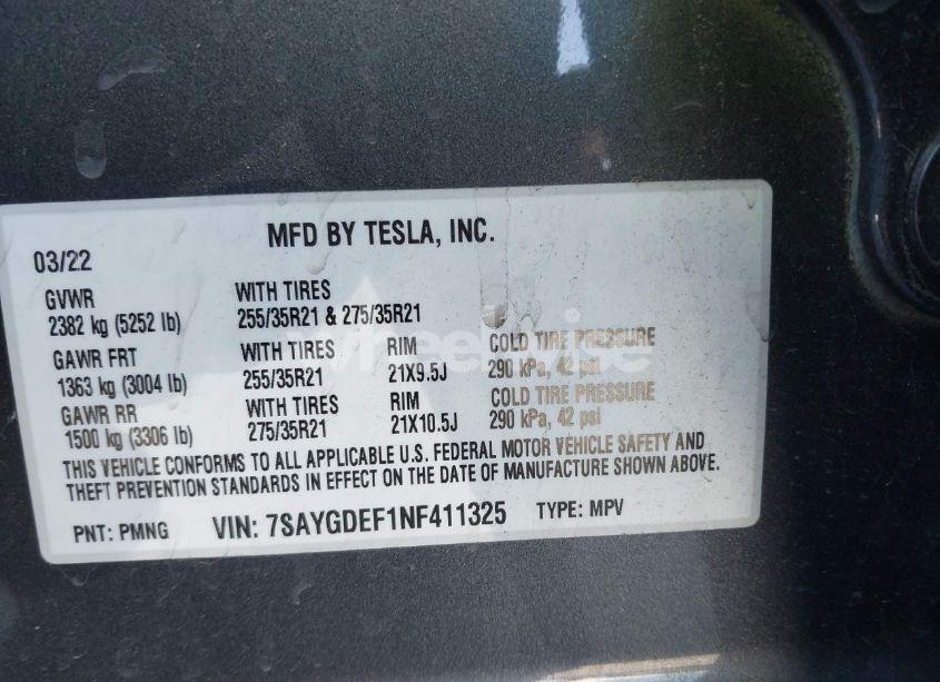 Photo 8 of 2022 Tesla Model Y PERFORMANCE DUAL MOTOR ALL-WHEEL DRIVE (VIN 7SAYGDEF1NF411325)