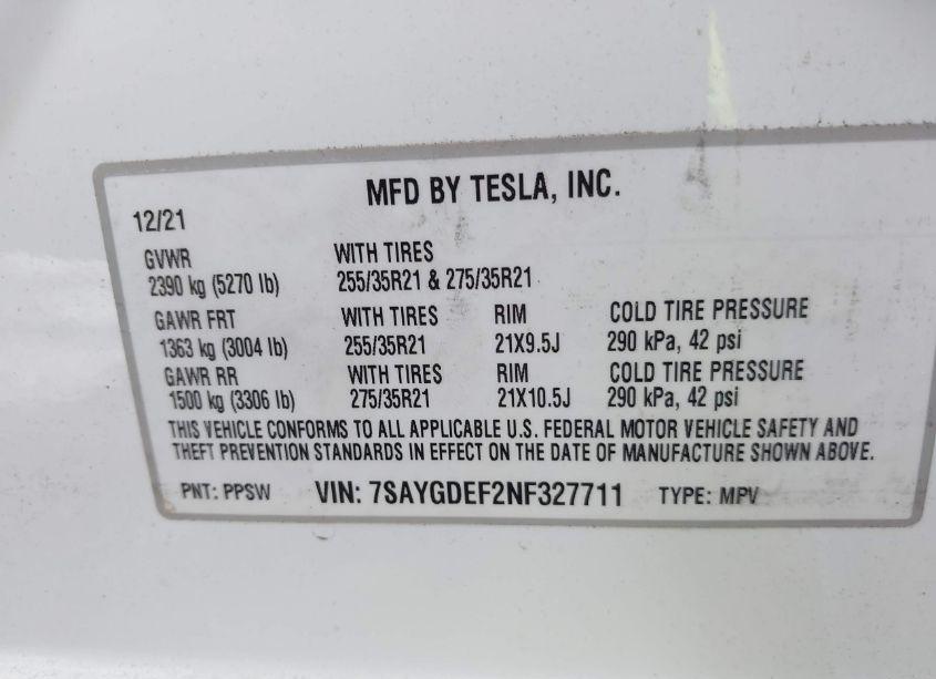 Photo 9 of 2022 Tesla Model Y PERFORMANCE DUAL MOTOR ALL-WHEEL DRIVE (VIN 7SAYGDEF2NF327711)