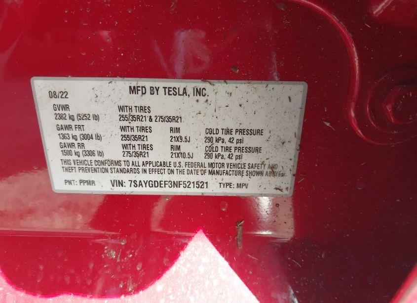 Photo 9 of 2022 Tesla Model Y PERFORMANCE DUAL MOTOR ALL-WHEEL DRIVE (VIN 7SAYGDEF3NF521521)