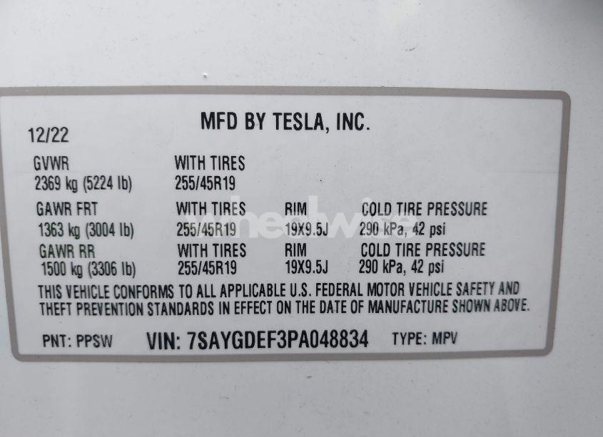 Photo 9 of 2023 Tesla Model Y PERFORMANCE DUAL MOTOR ALL-WHEEL DRIVE (VIN 7SAYGDEF3PA048834)