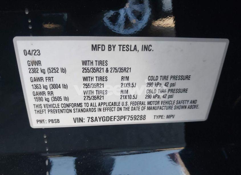 Photo 9 of 2023 Tesla Model Y PERFORMANCE DUAL MOTOR ALL-WHEEL DRIVE (VIN 7SAYGDEF3PF759288)