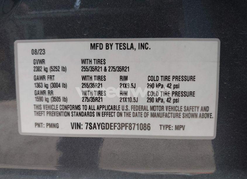 Photo 9 of 2023 Tesla Model Y PERFORMANCE DUAL MOTOR ALL-WHEEL DRIVE (VIN 7SAYGDEF3PF871086)