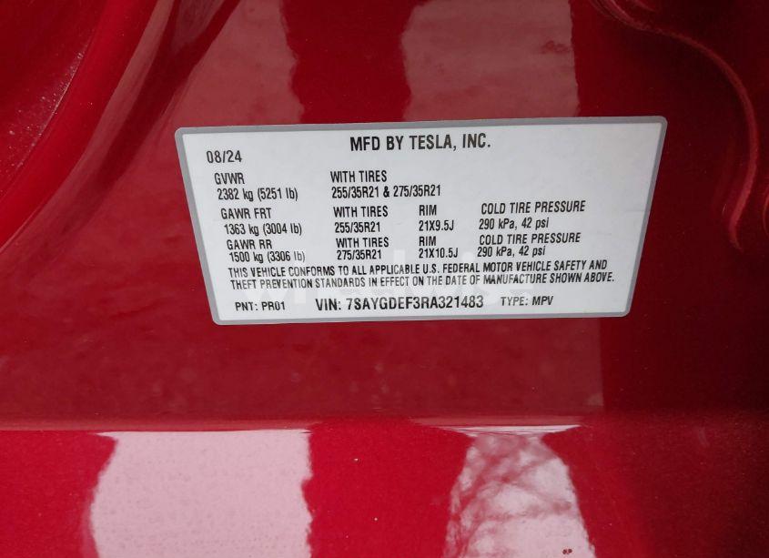 Photo 9 of 2024 Tesla Model Y PERFORMANCE DUAL MOTOR ALL-WHEEL DRIVE (VIN 7SAYGDEF3RA321483)