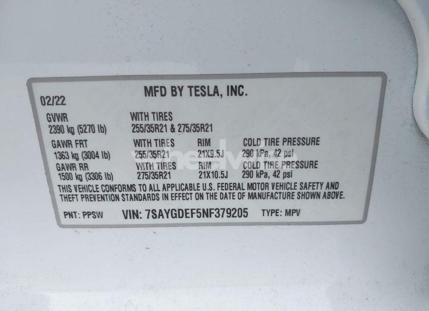 Photo 9 of 2022 Tesla Model Y PERFORMANCE DUAL MOTOR ALL-WHEEL DRIVE (VIN 7SAYGDEF5NF379205)