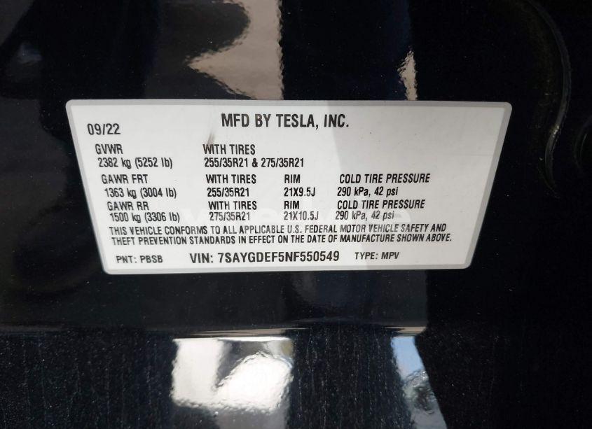 Photo 9 of 2022 Tesla Model Y PERFORMANCE DUAL MOTOR ALL-WHEEL DRIVE (VIN 7SAYGDEF5NF550549)