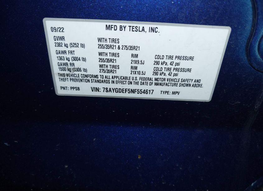 Photo 9 of 2022 Tesla Model Y PERFORMANCE DUAL MOTOR ALL-WHEEL DRIVE (VIN 7SAYGDEF5NF554617)