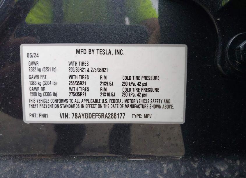 Photo 9 of 2024 Tesla Model Y PERFORMANCE DUAL MOTOR ALL-WHEEL DRIVE (VIN 7SAYGDEF5RA288177)