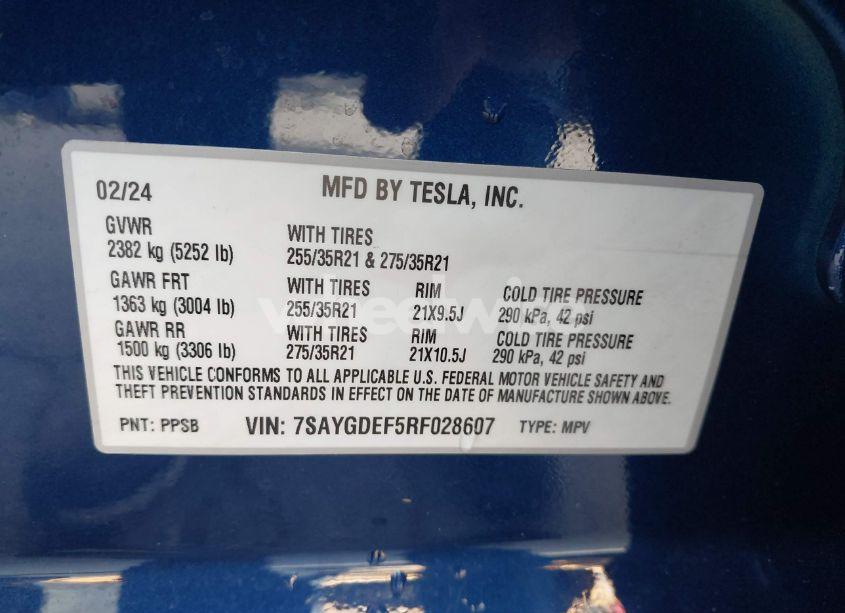 Photo 9 of 2024 Tesla Model Y PERFORMANCE DUAL MOTOR ALL-WHEEL DRIVE (VIN 7SAYGDEF5RF028607)