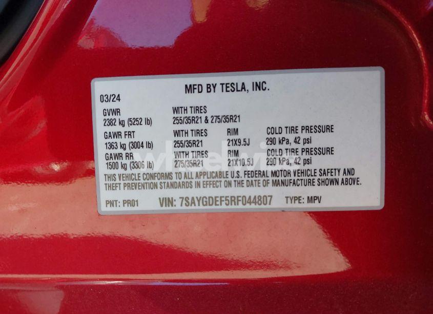 Photo 9 of 2024 Tesla Model Y PERFORMANCE DUAL MOTOR ALL-WHEEL DRIVE (VIN 7SAYGDEF5RF044807)