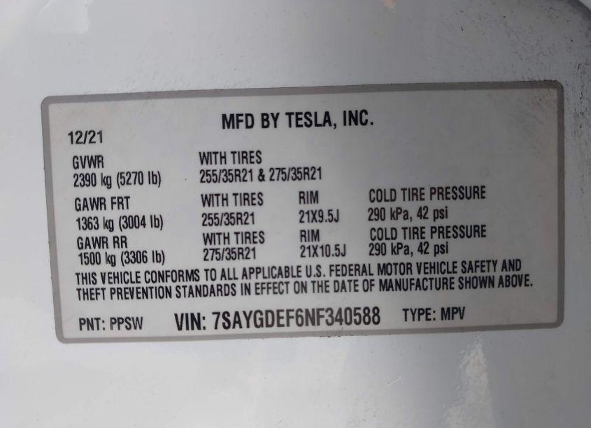 Photo 9 of 2022 Tesla Model Y PERFORMANCE DUAL MOTOR ALL-WHEEL DRIVE (VIN 7SAYGDEF6NF340588)