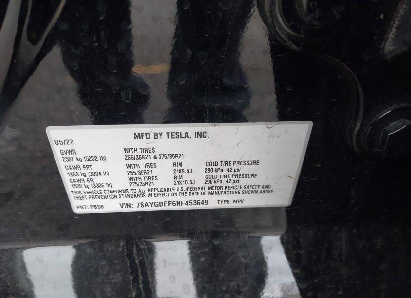 Photo 9 of 2022 Tesla Model Y PERFORMANCE DUAL MOTOR ALL-WHEEL DRIVE (VIN 7SAYGDEF6NF453649)