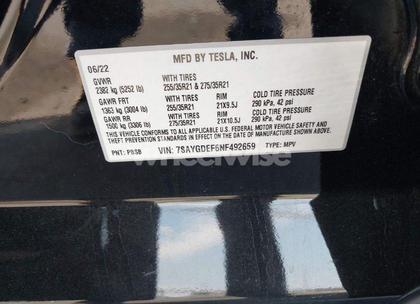 Photo 9 of 2022 Tesla Model Y PERFORMANCE DUAL MOTOR ALL-WHEEL DRIVE (VIN 7SAYGDEF6NF492659)