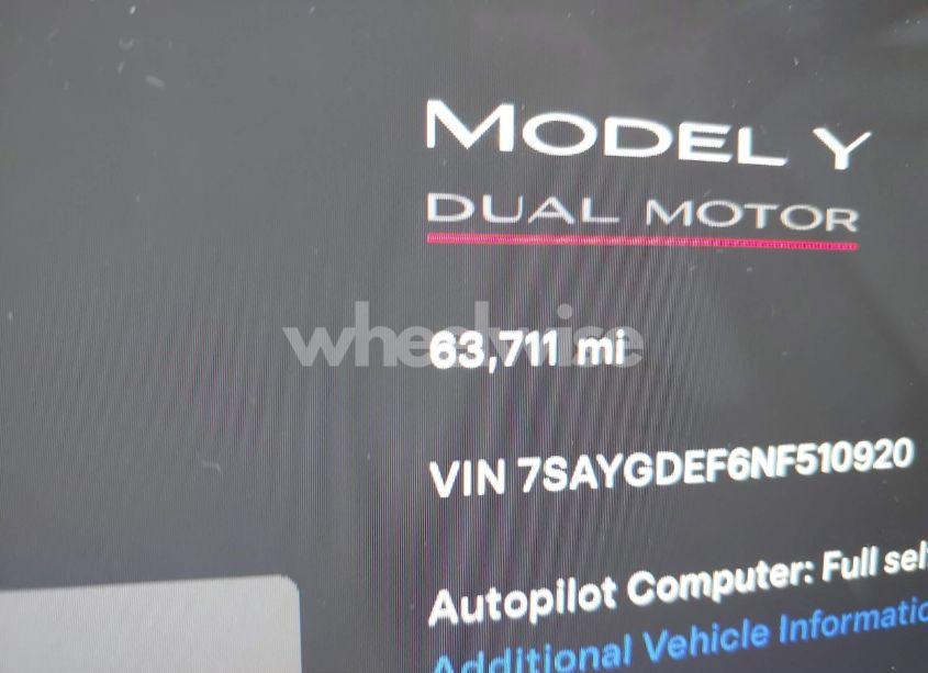 Photo 7 of 2022 Tesla Model Y PERFORMANCE DUAL MOTOR ALL-WHEEL DRIVE (VIN 7SAYGDEF6NF510920)