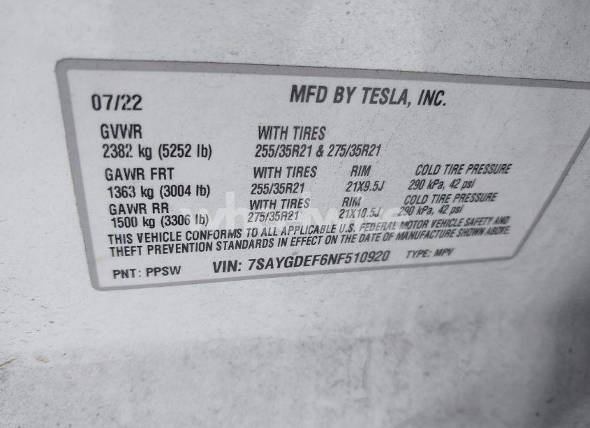 Photo 9 of 2022 Tesla Model Y PERFORMANCE DUAL MOTOR ALL-WHEEL DRIVE (VIN 7SAYGDEF6NF510920)