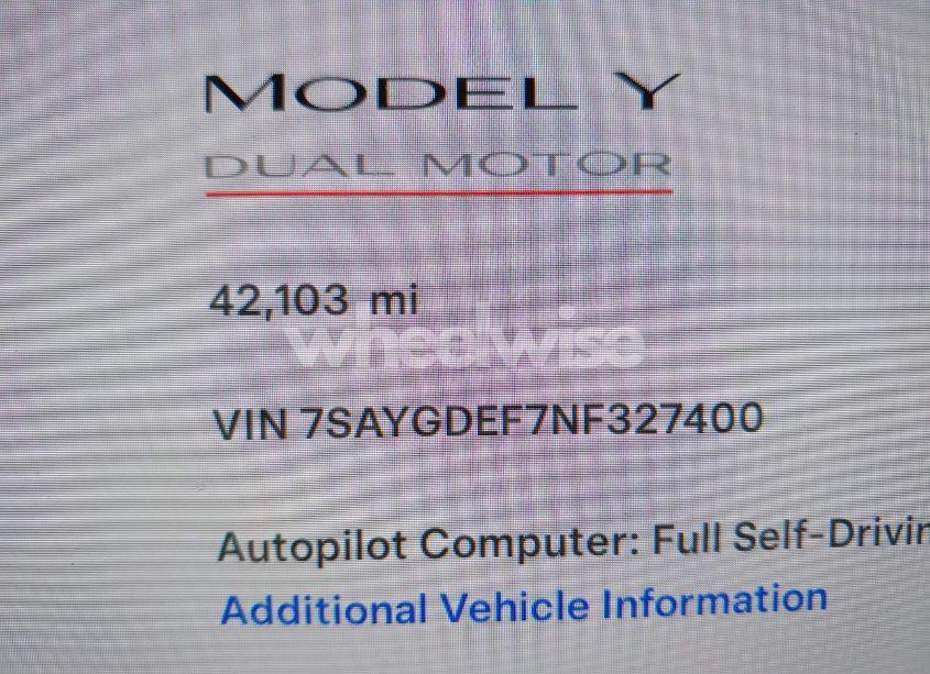 Photo 16 of 2022 Tesla Model Y PERFORMANCE DUAL MOTOR ALL-WHEEL DRIVE (VIN 7SAYGDEF7NF327400)