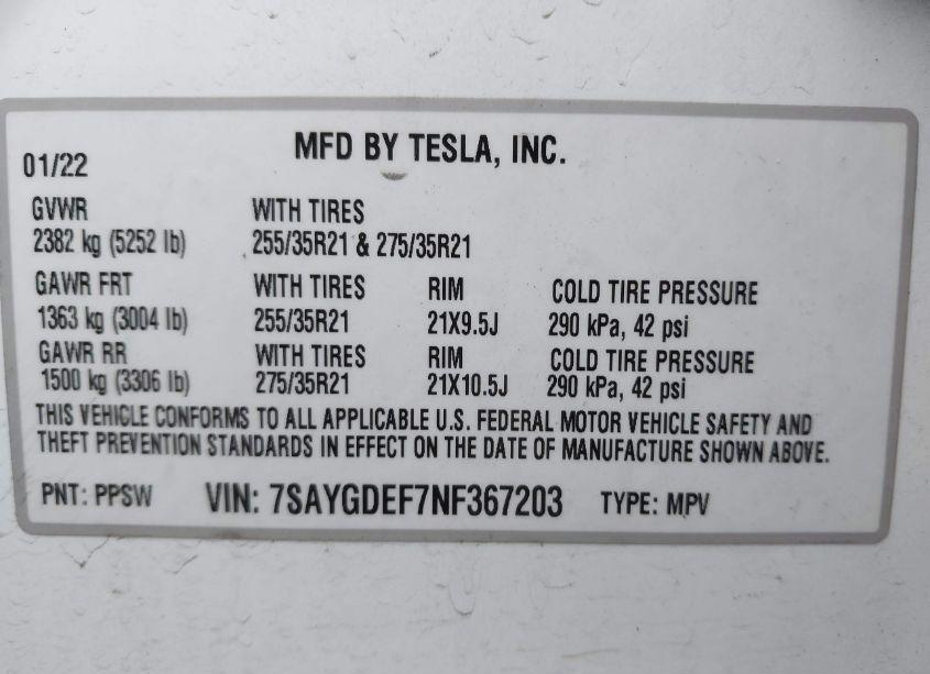 Photo 9 of 2022 Tesla Model Y PERFORMANCE DUAL MOTOR ALL-WHEEL DRIVE (VIN 7SAYGDEF7NF367203)