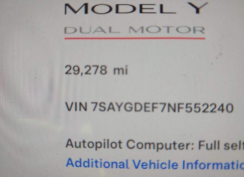 Photo 16 of 2022 Tesla Model Y PERFORMANCE DUAL MOTOR ALL-WHEEL DRIVE (VIN 7SAYGDEF7NF552240)