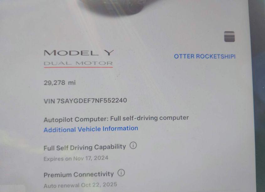 Photo 7 of 2022 Tesla Model Y PERFORMANCE DUAL MOTOR ALL-WHEEL DRIVE (VIN 7SAYGDEF7NF552240)