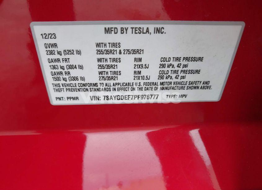 Photo 9 of 2023 Tesla Model Y PERFORMANCE DUAL MOTOR ALL-WHEEL DRIVE (VIN 7SAYGDEF7PF976777)