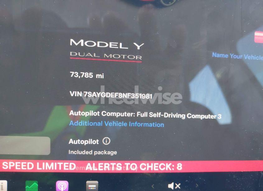 Photo 7 of 2022 Tesla Model Y PERFORMANCE DUAL MOTOR ALL-WHEEL DRIVE (VIN 7SAYGDEF8NF351981)
