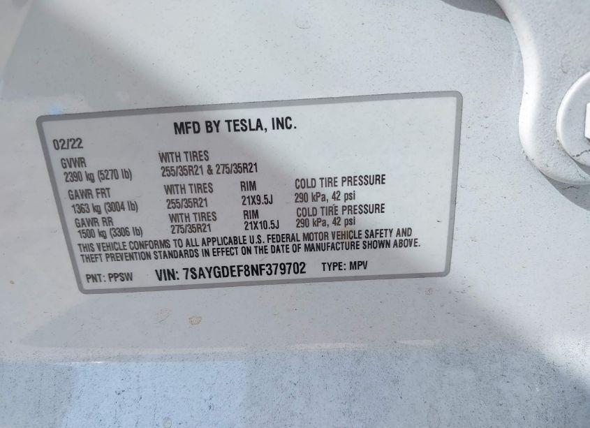 Photo 9 of 2022 Tesla Model Y PERFORMANCE DUAL MOTOR ALL-WHEEL DRIVE (VIN 7SAYGDEF8NF379702)