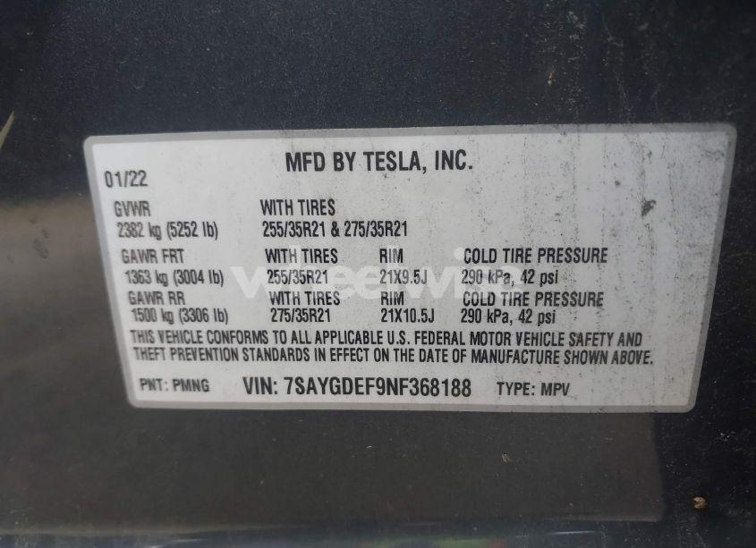 Photo 9 of 2022 Tesla Model Y PERFORMANCE DUAL MOTOR ALL-WHEEL DRIVE (VIN 7SAYGDEF9NF368188)