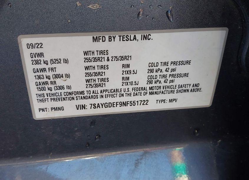 Photo 9 of 2022 Tesla Model Y PERFORMANCE DUAL MOTOR ALL-WHEEL DRIVE (VIN 7SAYGDEF9NF551722)