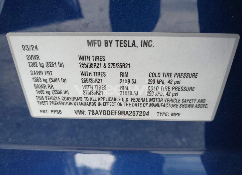 Photo 9 of 2024 Tesla Model Y PERFORMANCE DUAL MOTOR ALL-WHEEL DRIVE (VIN 7SAYGDEF9RA267204)