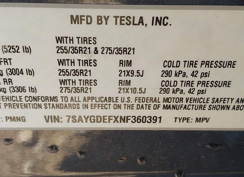 Photo 9 of 2022 Tesla Model Y PERFORMANCE DUAL MOTOR ALL-WHEEL DRIVE (VIN 7SAYGDEFXNF360391)