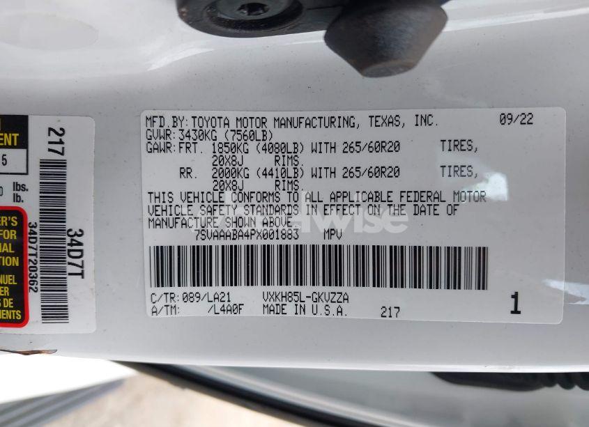 Photo 9 of 2023 Toyota Sequoia PLATINUM (VIN 7SVAAABA4PX001883)