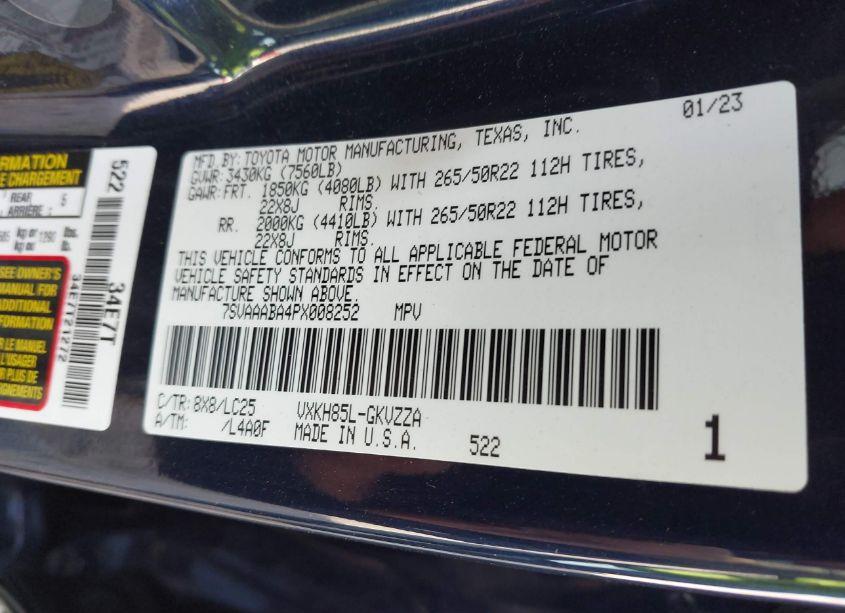 Photo 9 of 2023 Toyota Sequoia CAPSTONE (VIN 7SVAAABA4PX008252)