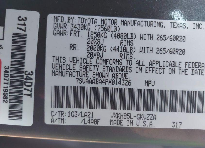 Photo 9 of 2023 Toyota Sequoia PLATINUM (VIN 7SVAAABA4PX014326)
