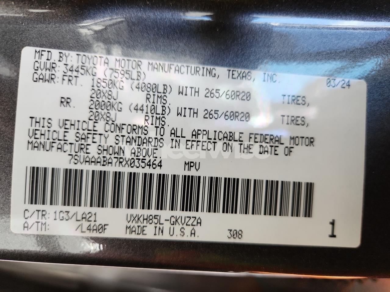 Photo 13 of 2024 TOYOTA SEQUOIA SR5 (VIN 7SVAAABA7RX035464)