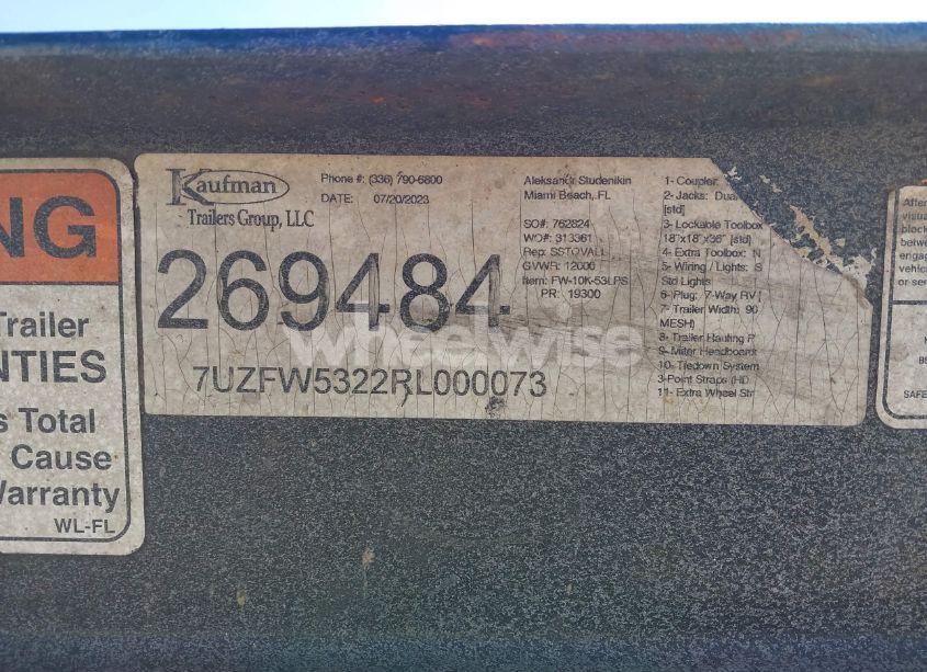 Photo 9 of 2024 Kaufman Trailers AUTO TRANSPORTER (VIN 7UZFW5322RL000073)