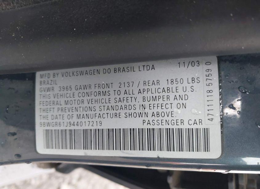 Photo 9 of 2004 Volkswagen Golf GLS TDI (VIN 9BWGR61J944017219)