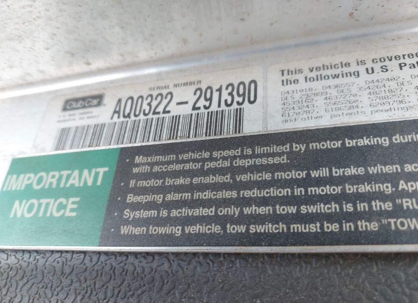 Photo 9 of 2003 Club Car GOLF CART (VIN AQ0322-291390)