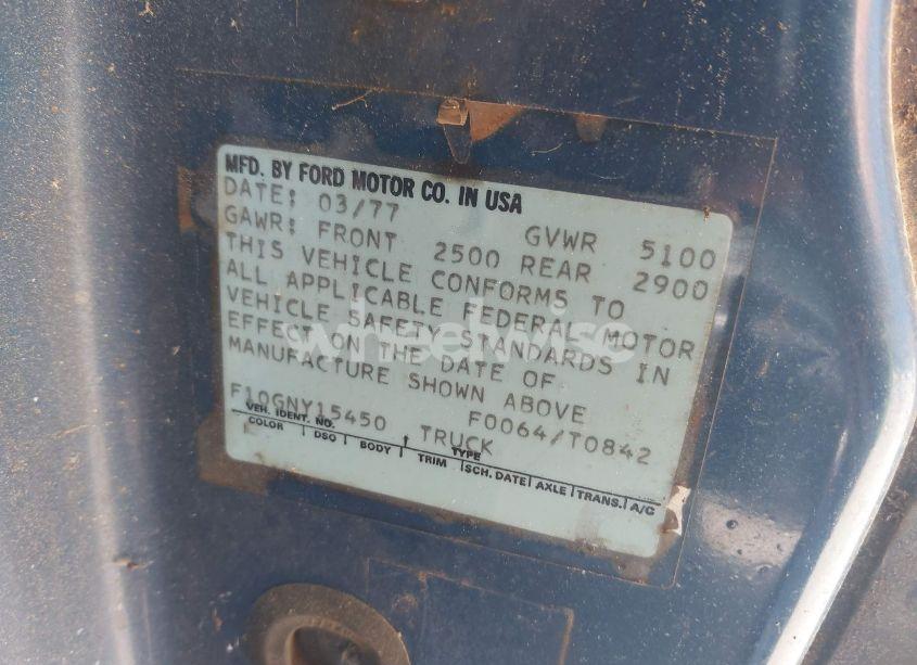 Photo 9 of 1977 Ford F100 (VIN F10GNY15450)