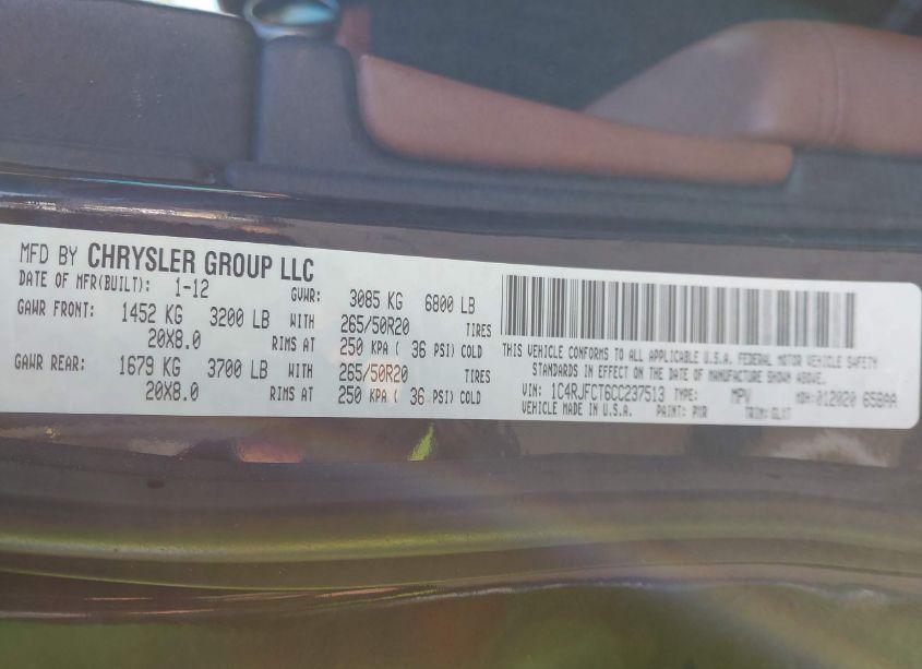 Photo 9 of 2012 Jeep Grand CHEROKEE (VIN IC4RJFCT6CC237513)