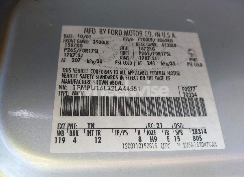 Photo 9 of 2002 Ford Expedition (VIN IFMPU16L32LA44551)