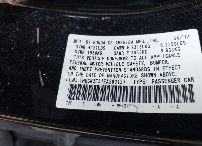 Photo 9 of 2014 Honda Accord (VIN IHGCR2F51EA203127)
