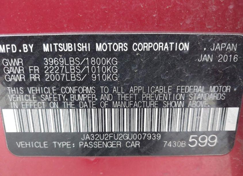 Photo 9 of 2016 Mitsubishi Lancer ES (VIN JA32U2FU2GU007939)