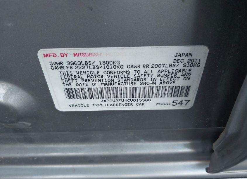 Photo 9 of 2012 Mitsubishi Lancer ES (VIN JA32U2FU4CU015566)