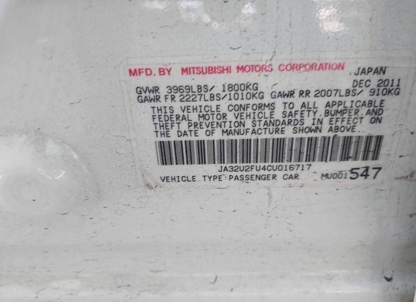 Photo 9 of 2012 Mitsubishi Lancer ES (VIN JA32U2FU4CU016717)